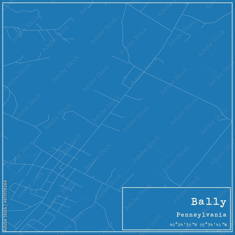 Blueprint US city map of Bally, Pennsylvania.