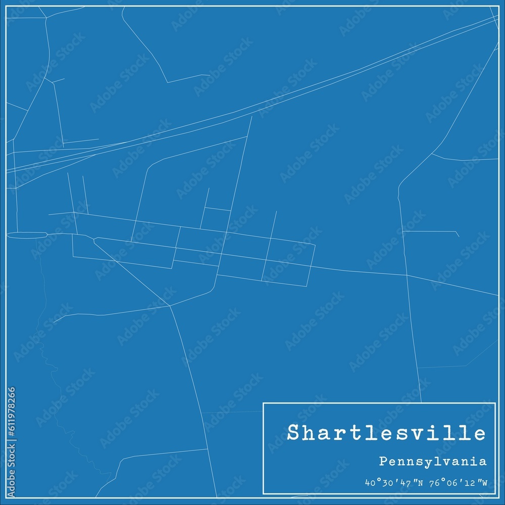 Blueprint US city map of Shartlesville, Pennsylvania.