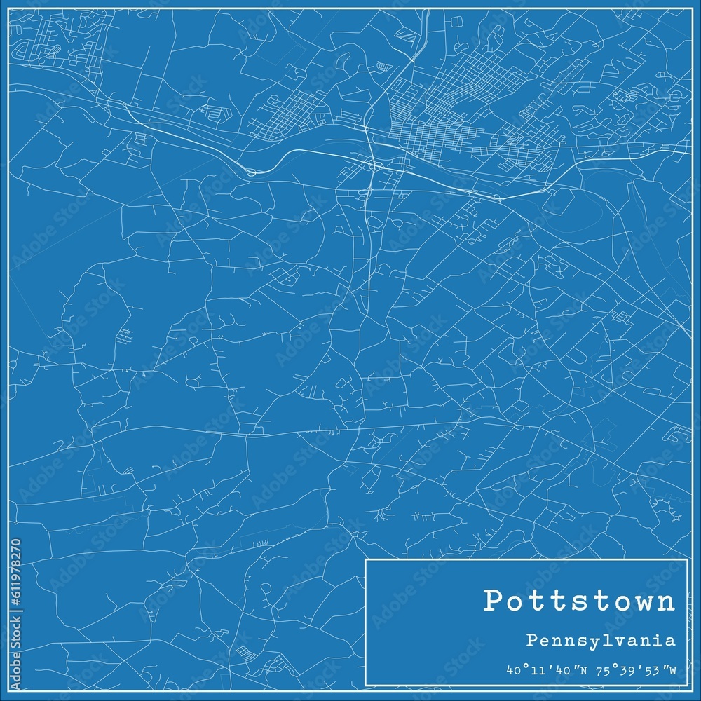 Blueprint US city map of Pottstown, Pennsylvania. Blueprint US city map of Pottstown, Pennsylvania.