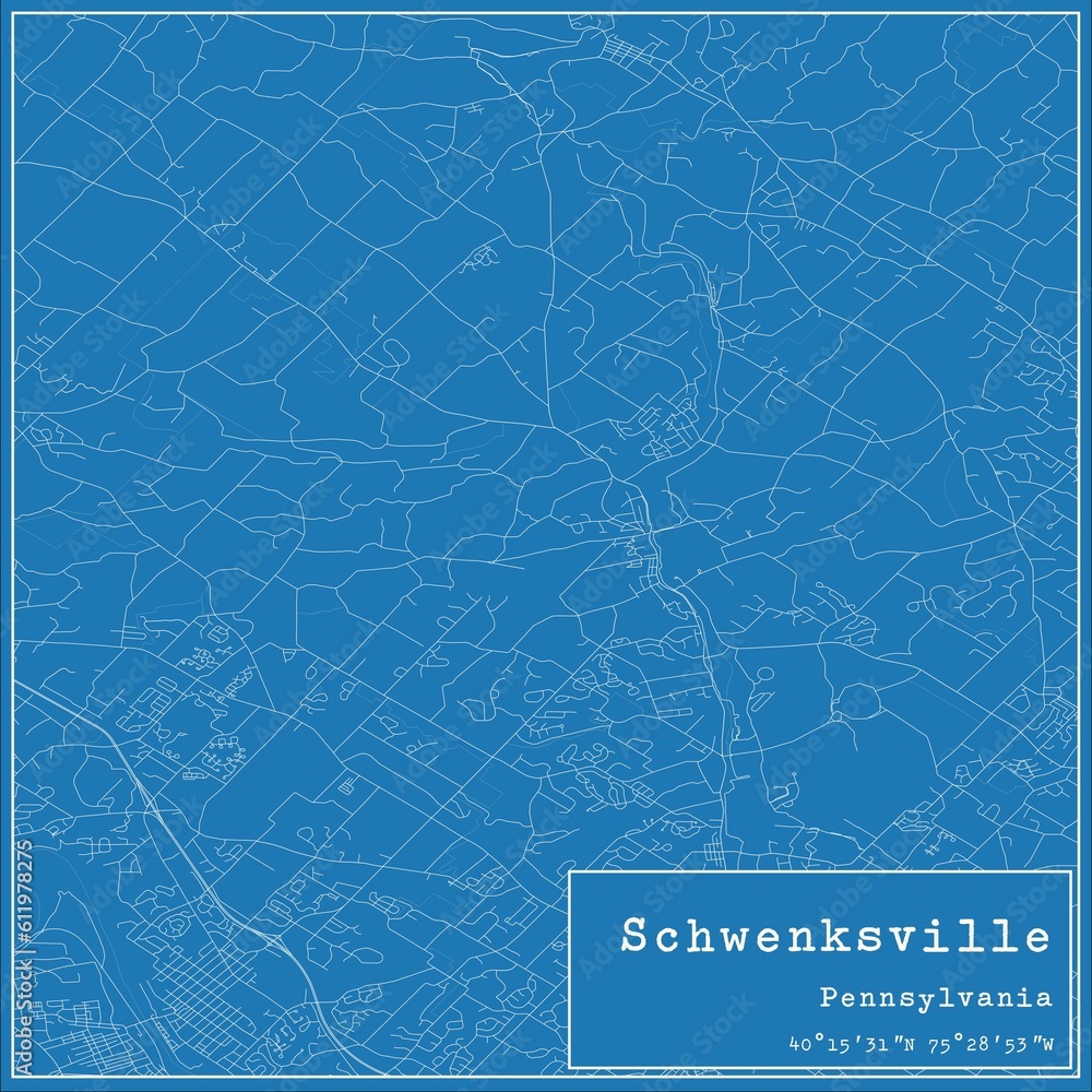 Blueprint US city map of Schwenksville, Pennsylvania.