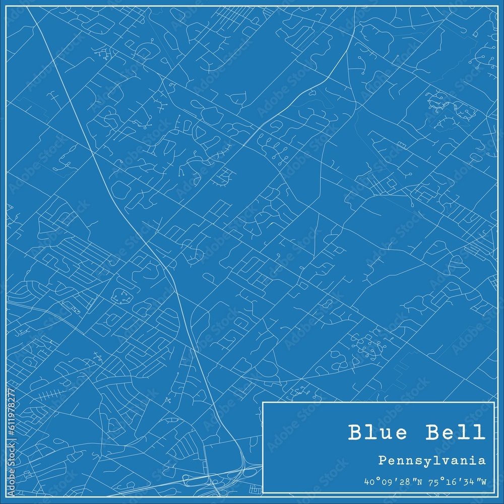 Blueprint US city map of Blue Bell, Pennsylvania.