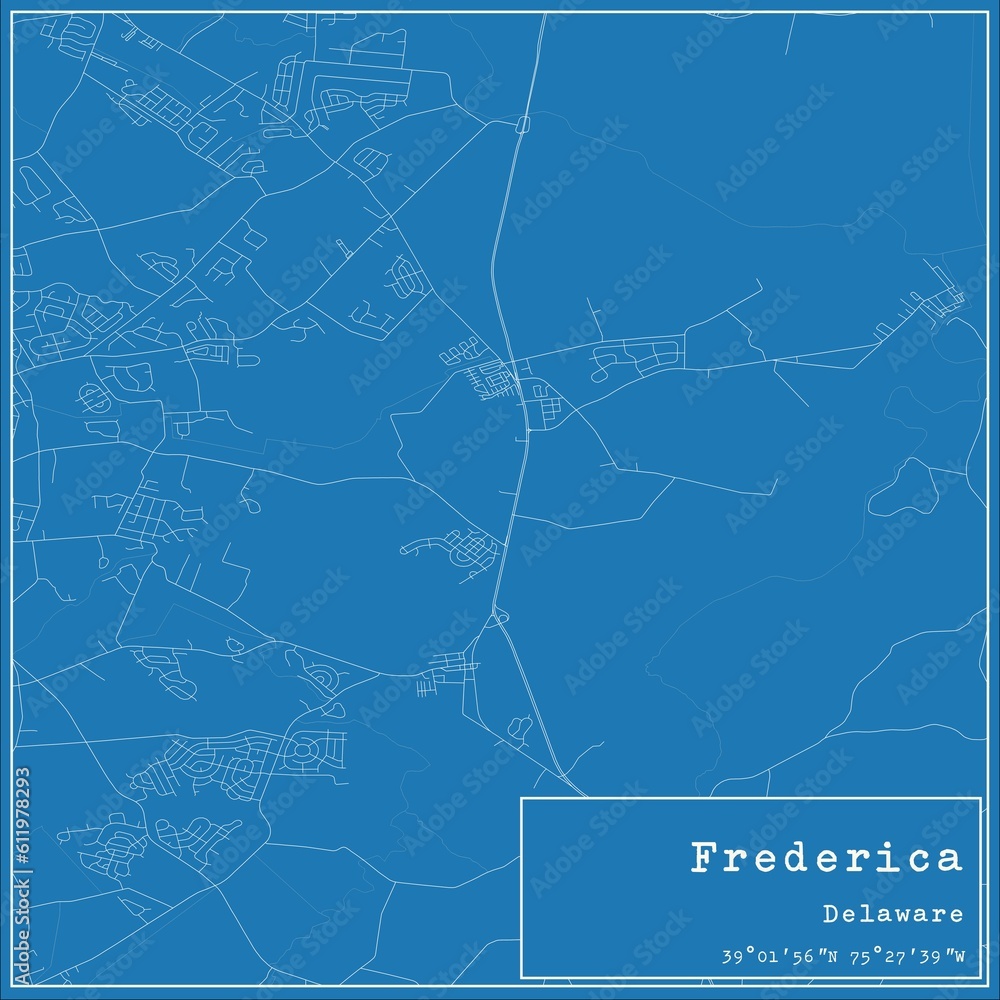 Blueprint US city map of Frederica, Delaware.