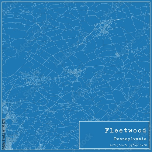 Blueprint US city map of Fleetwood, Pennsylvania.