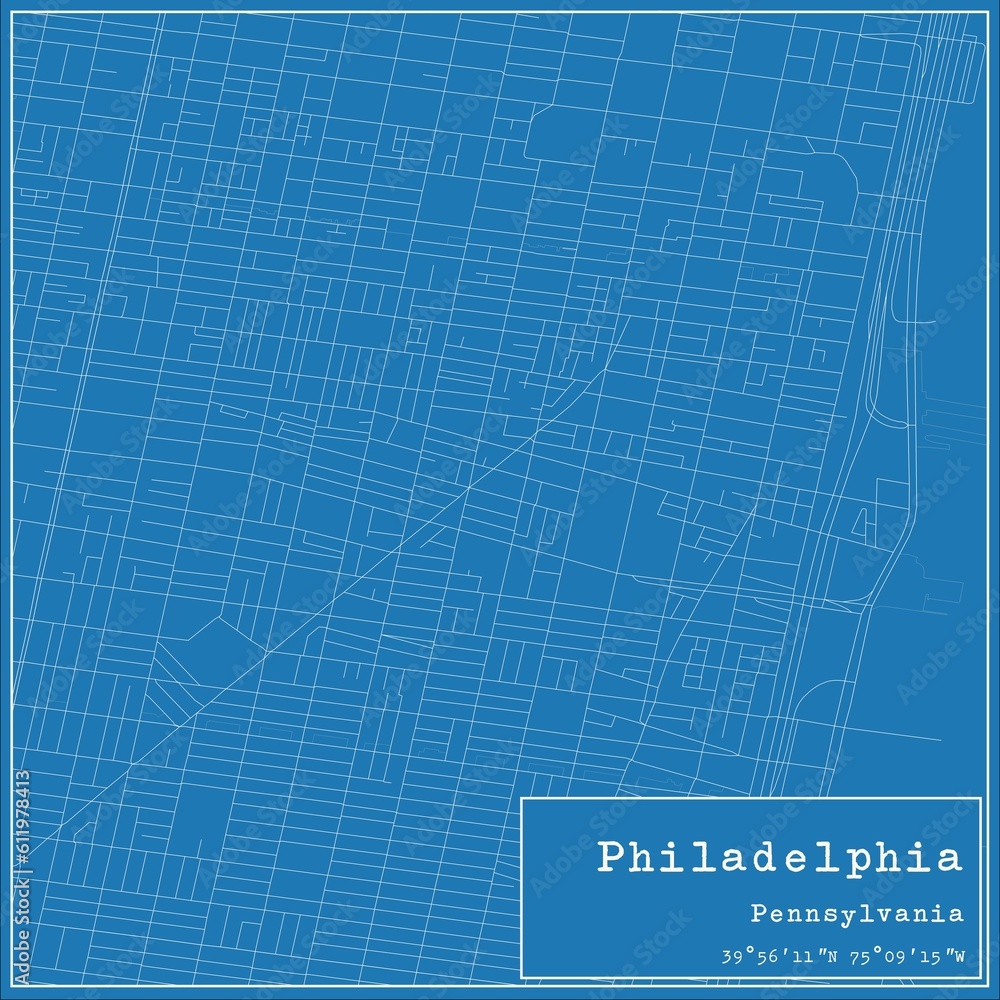 Blueprint US city map of Philadelphia, Pennsylvania. Blueprint US city map of Philadelphia, Pennsylvania.
