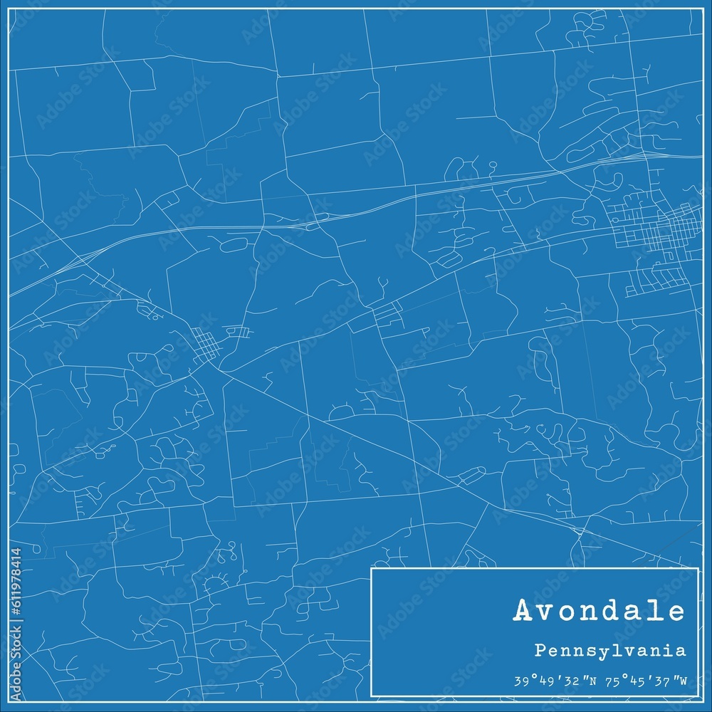 Blueprint US city map of Avondale, Pennsylvania.