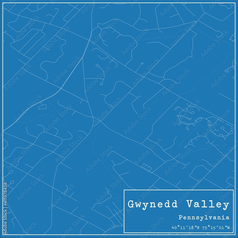 Blueprint US city map of Gwynedd Valley, Pennsylvania.