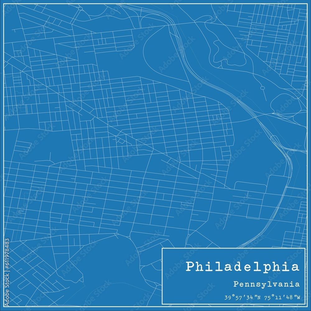 Fototapeta premium Blueprint US city map of Philadelphia, Pennsylvania.