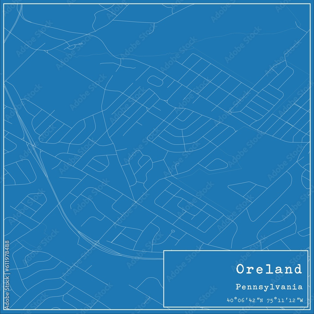 Blueprint US city map of Oreland, Pennsylvania.