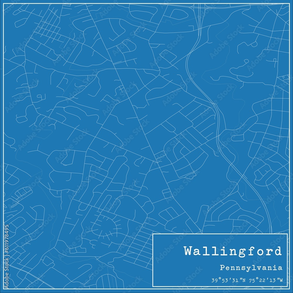 Blueprint US city map of Wallingford, Pennsylvania.