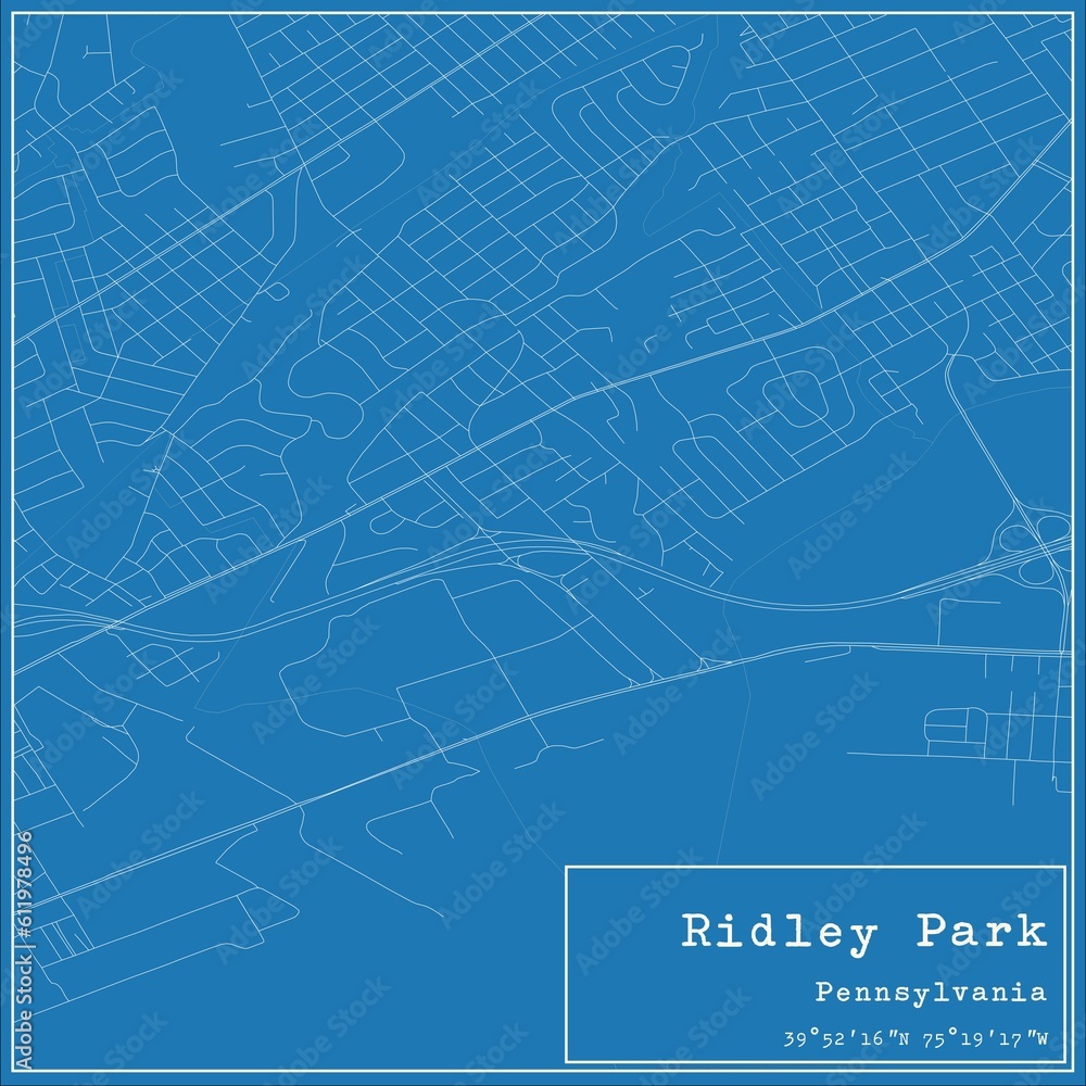 Blueprint US city map of Ridley Park, Pennsylvania.