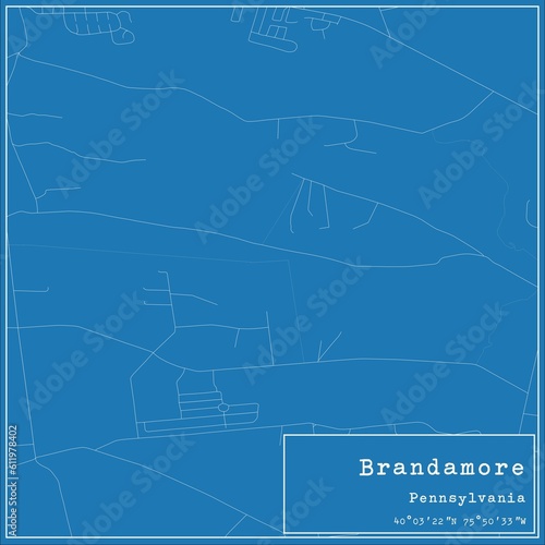 Blueprint US city map of Brandamore, Pennsylvania.