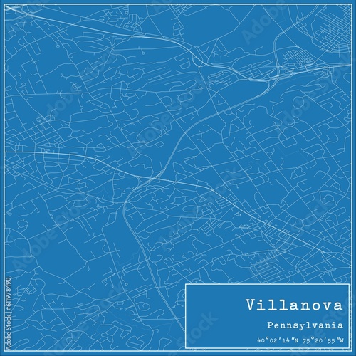 Blueprint US city map of Villanova, Pennsylvania. photo