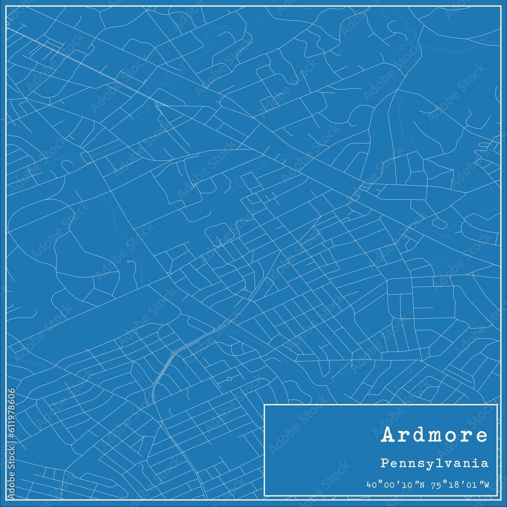 Blueprint US city map of Ardmore, Pennsylvania.