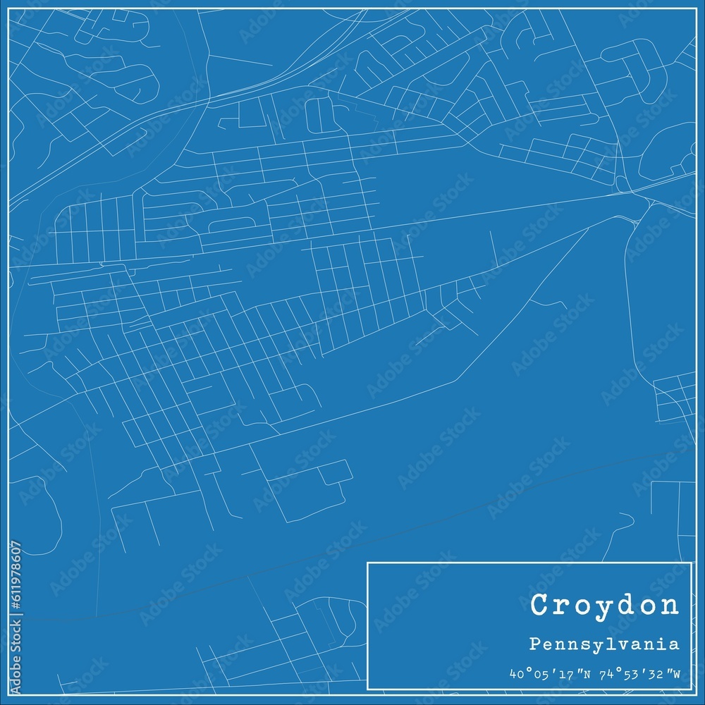 Blueprint US city map of Croydon, Pennsylvania.
