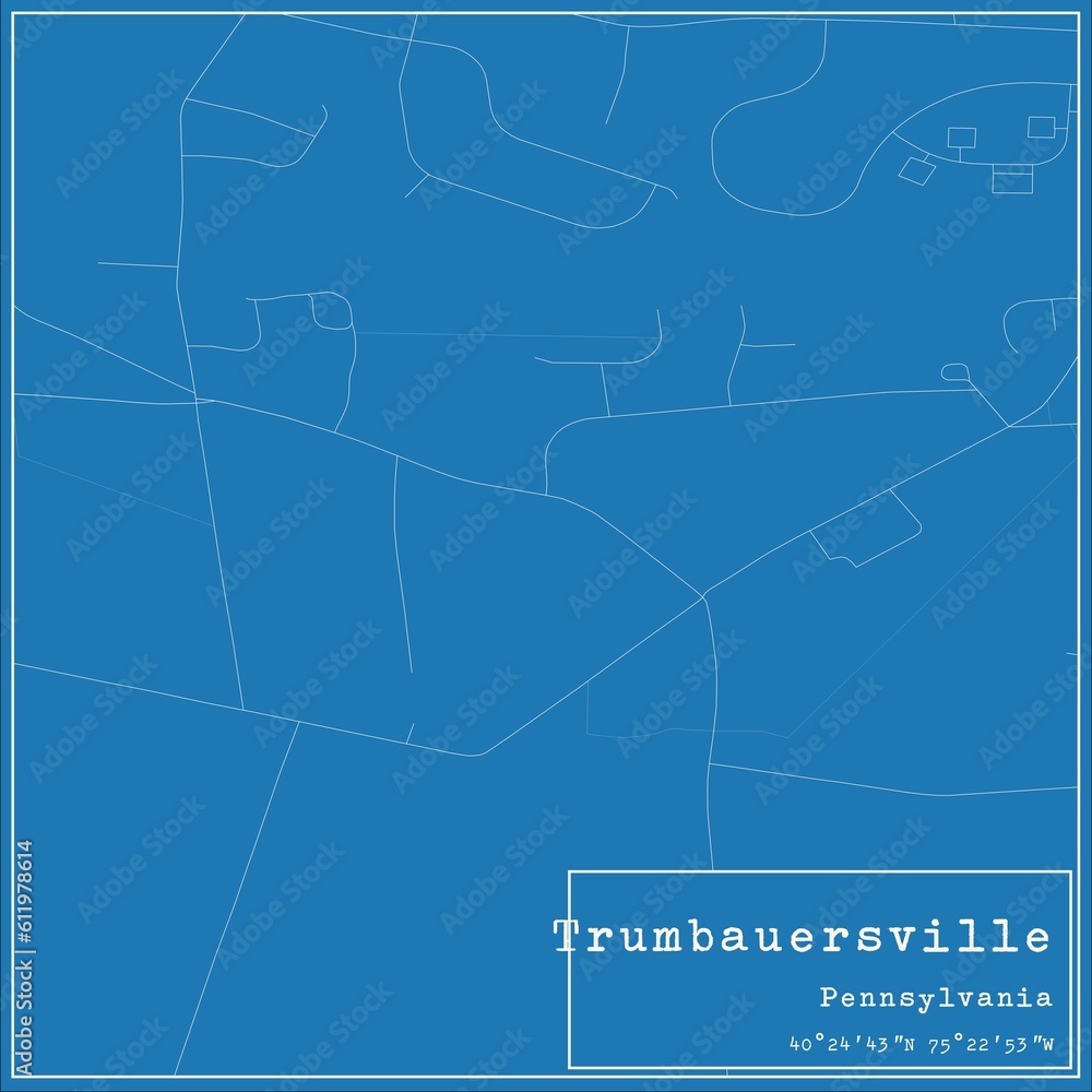 Blueprint US city map of Trumbauersville, Pennsylvania.