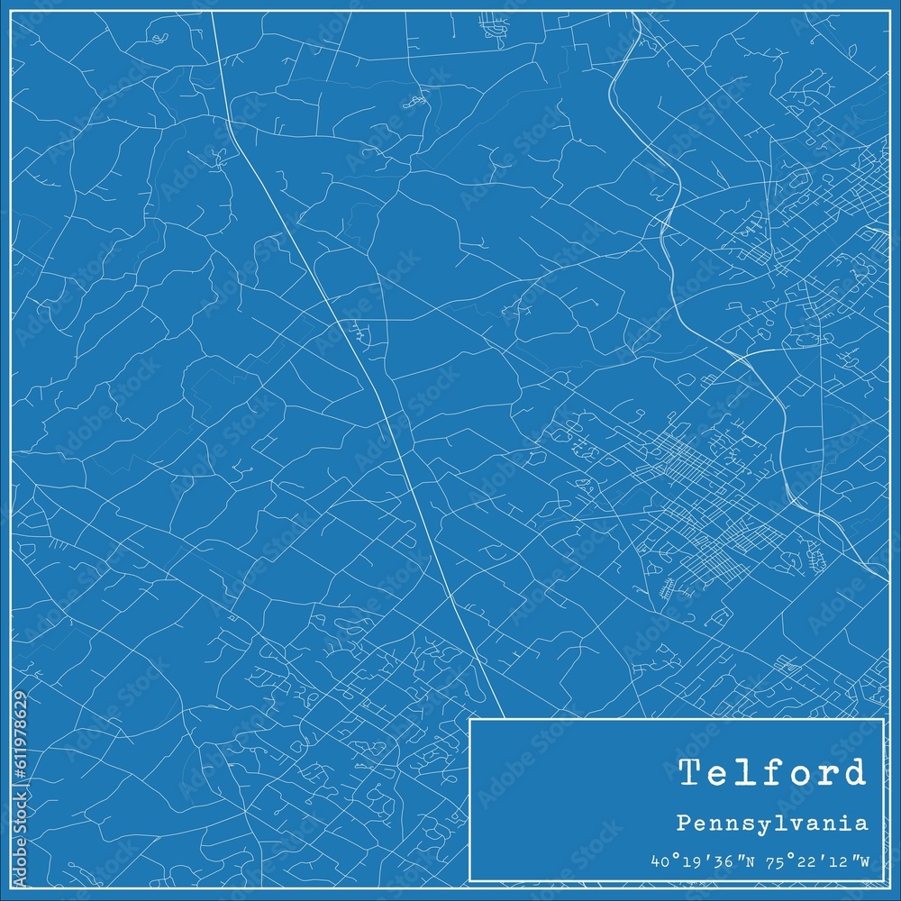 Blueprint US city map of Telford, Pennsylvania.