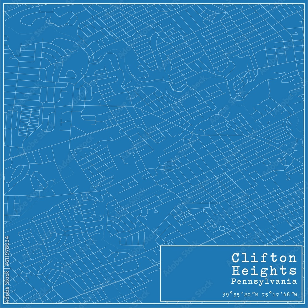 Blueprint US city map of Clifton Heights, Pennsylvania.
