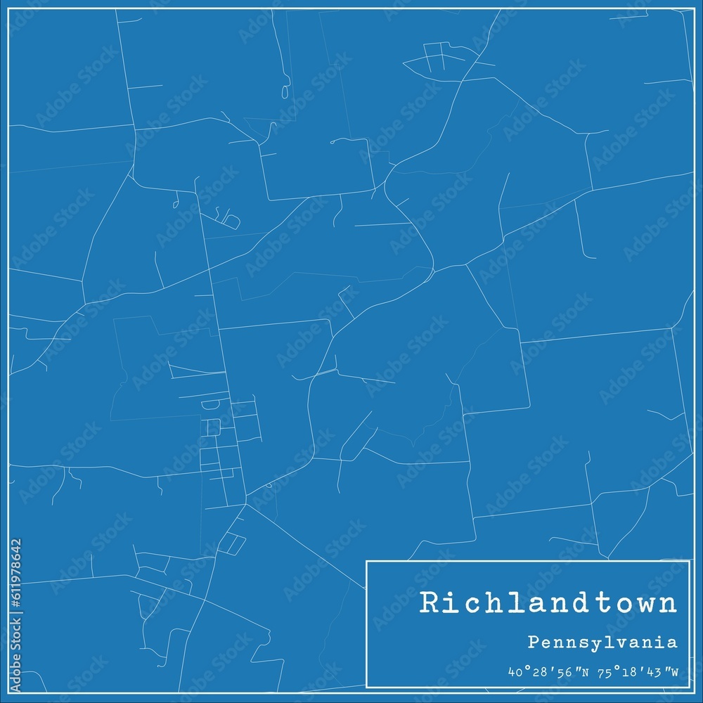 Blueprint US city map of Richlandtown, Pennsylvania.