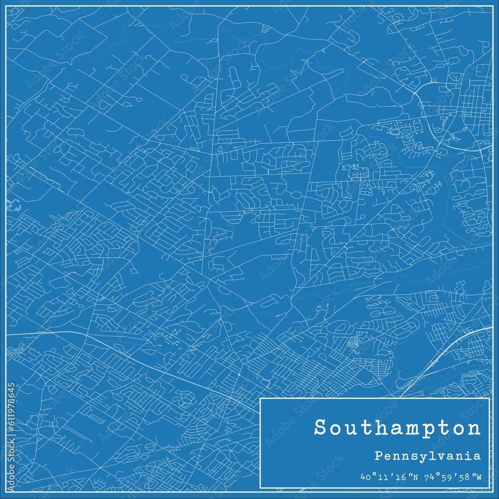 Blueprint US city map of Southampton, Pennsylvania.