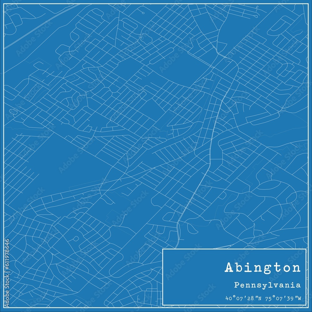 Blueprint US city map of Abington, Pennsylvania.