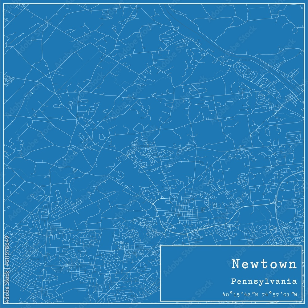 Fototapeta premium Blueprint US city map of Newtown, Pennsylvania.