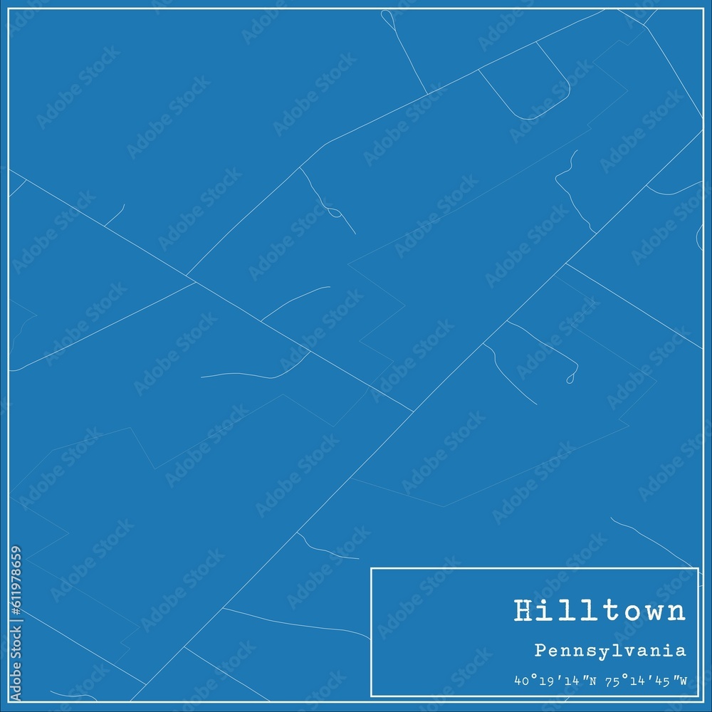 Blueprint US city map of Hilltown, Pennsylvania.