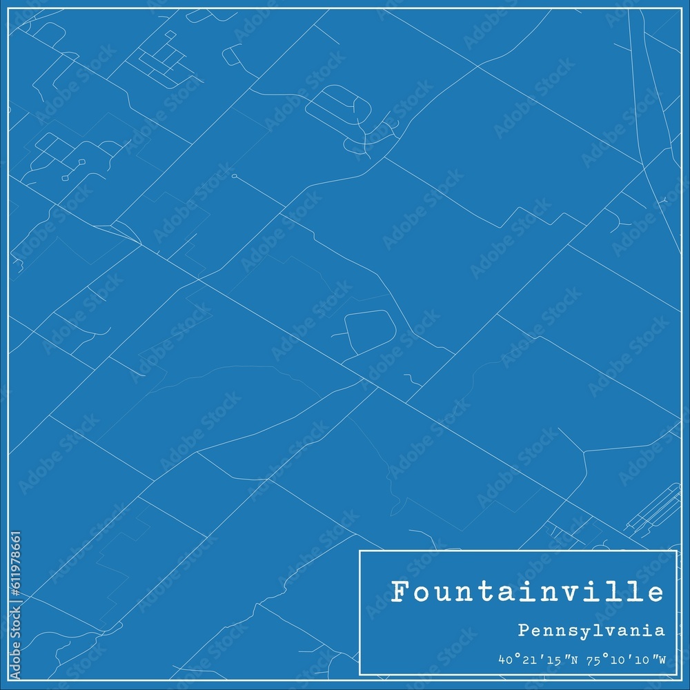 Blueprint US city map of Fountainville, Pennsylvania.