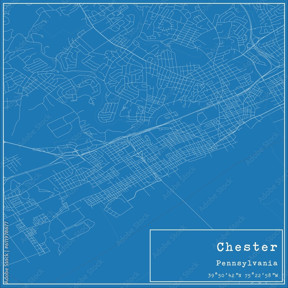 Blueprint US city map of Chester, Pennsylvania.