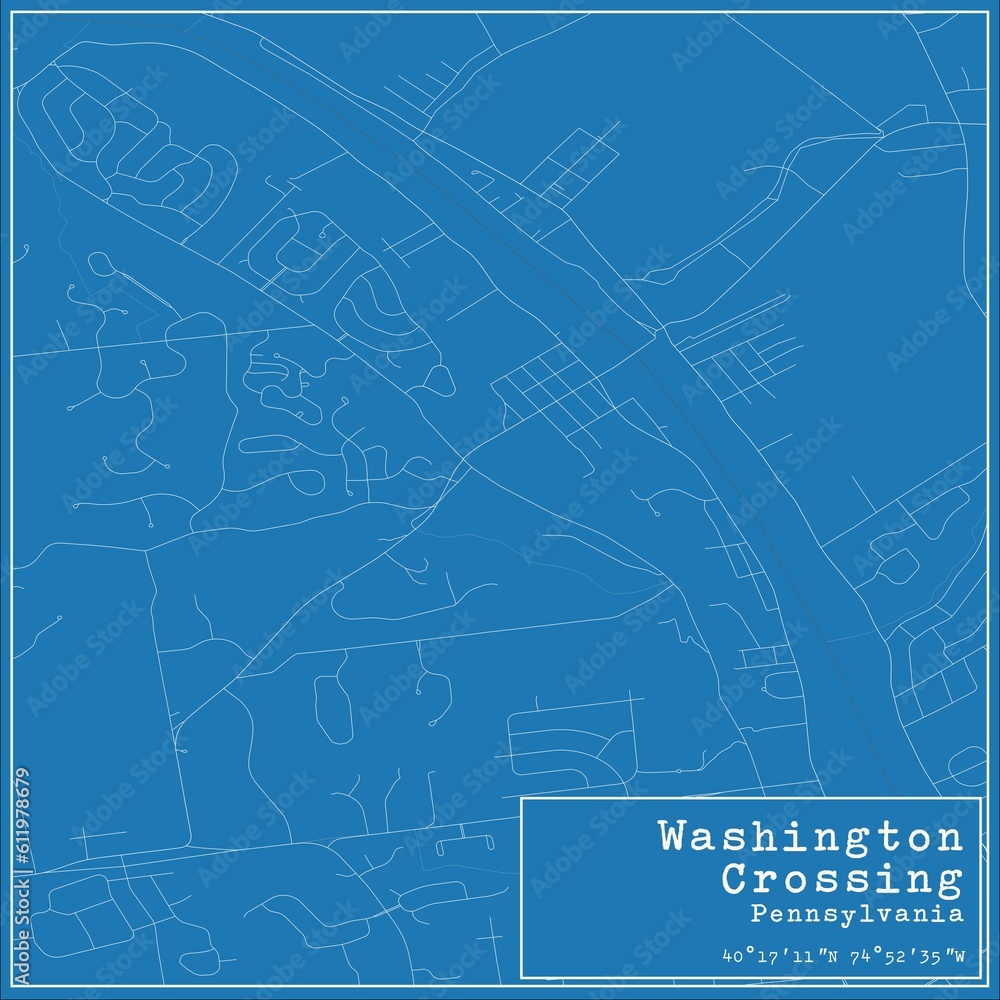Blueprint US city map of Washington Crossing, Pennsylvania.