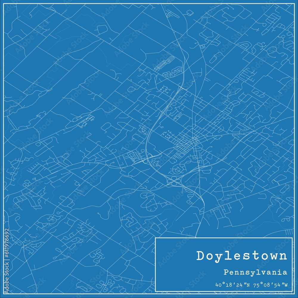 Blueprint US city map of Doylestown, Pennsylvania.