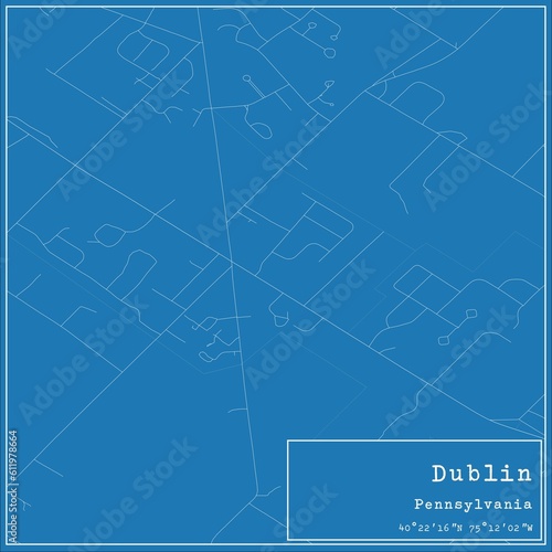 Blueprint US city map of Dublin, Pennsylvania.