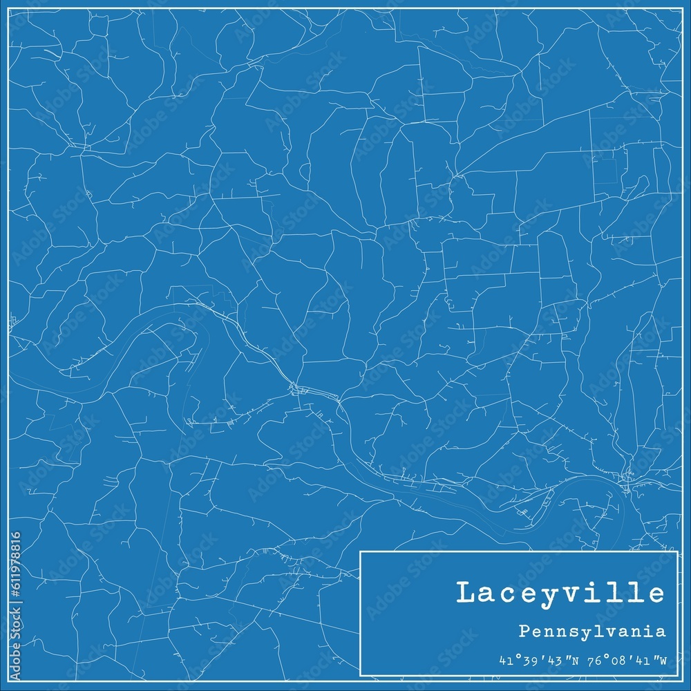 Blueprint US city map of Laceyville, Pennsylvania.