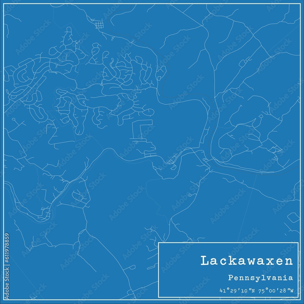 Blueprint US city map of Lackawaxen, Pennsylvania.