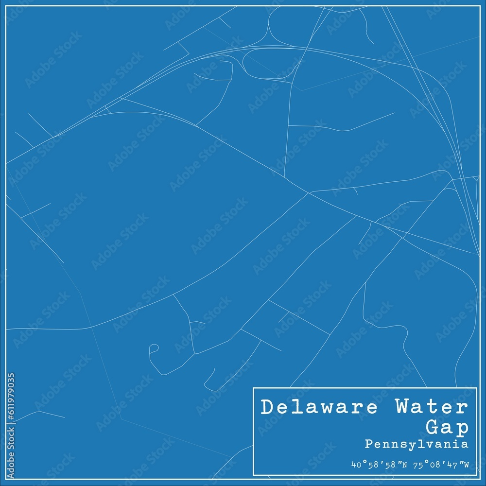 Blueprint US city map of Delaware Water Gap, Pennsylvania.