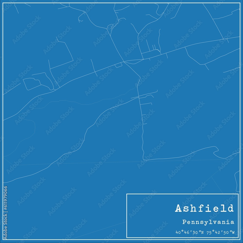 Blueprint US city map of Ashfield, Pennsylvania.