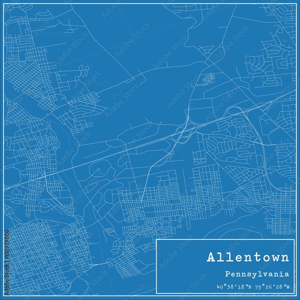 Blueprint US city map of Allentown, Pennsylvania. Blueprint US city map of Allentown, Pennsylvania.