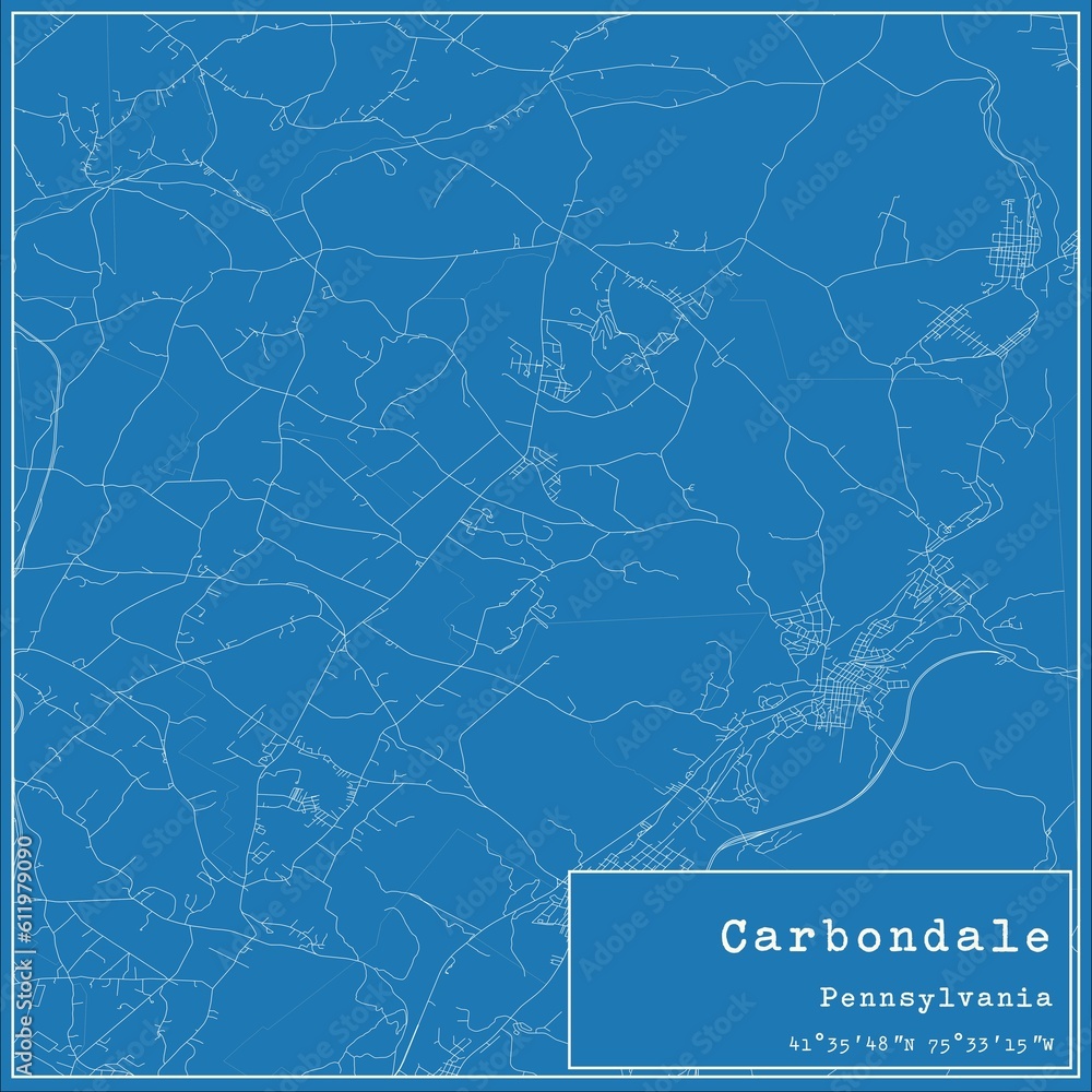 Blueprint US city map of Carbondale, Pennsylvania.