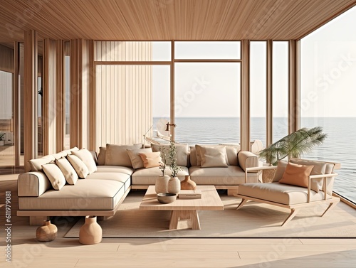An detailed interior design idea for a modern new living room including texture and color samples high end wallpaper magazine