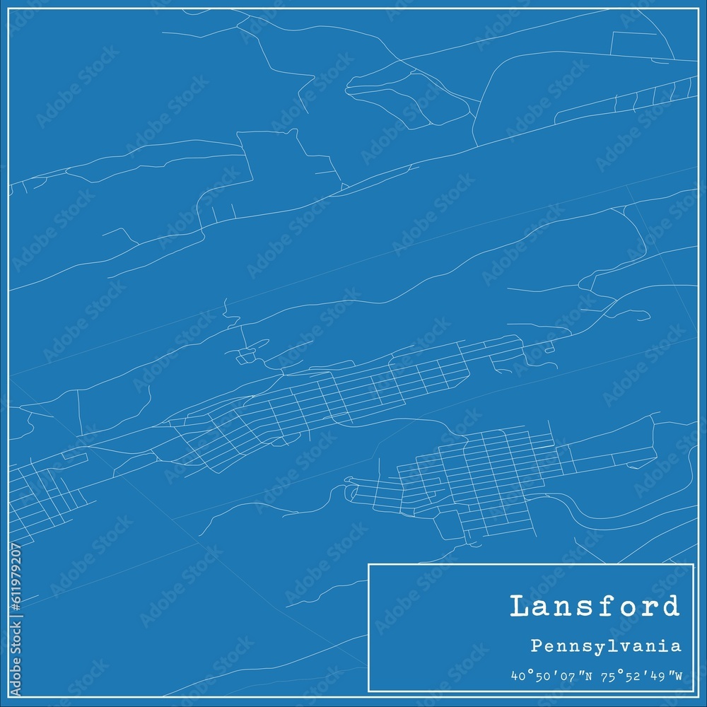 Blueprint US city map of Lansford, Pennsylvania.