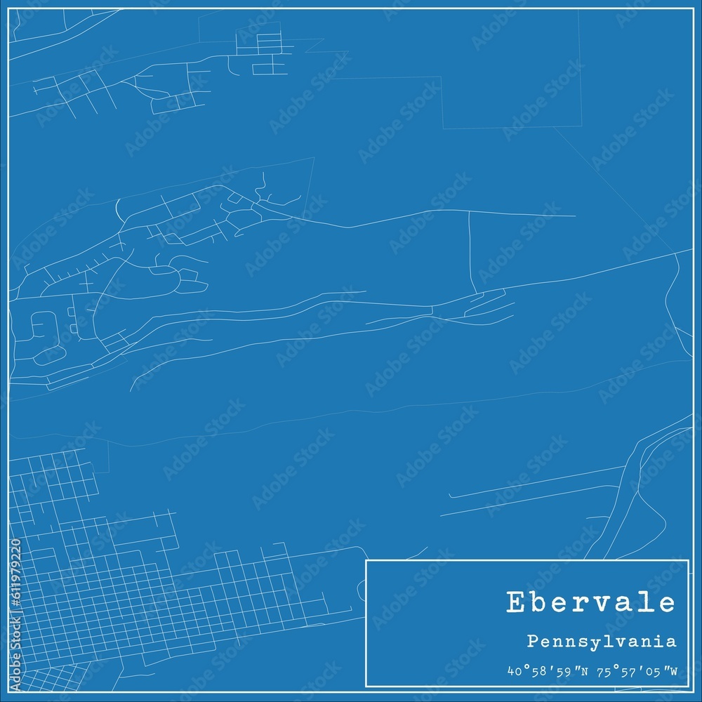 Blueprint US city map of Ebervale, Pennsylvania.