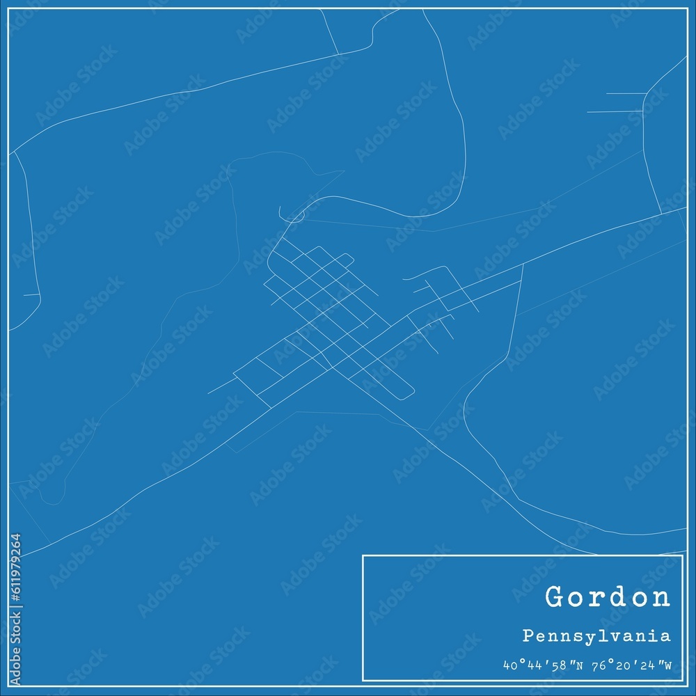 Blueprint US city map of Gordon, Pennsylvania.