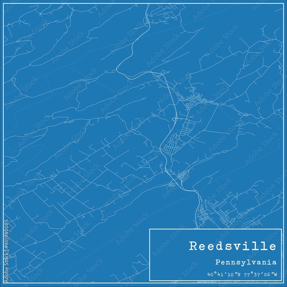 Blueprint US city map of Reedsville, Pennsylvania.