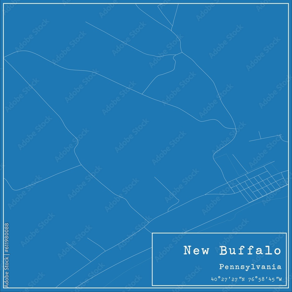 Blueprint US city map of New Buffalo, Pennsylvania.