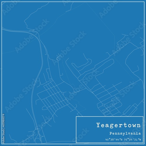 Blueprint US city map of Yeagertown, Pennsylvania. photo