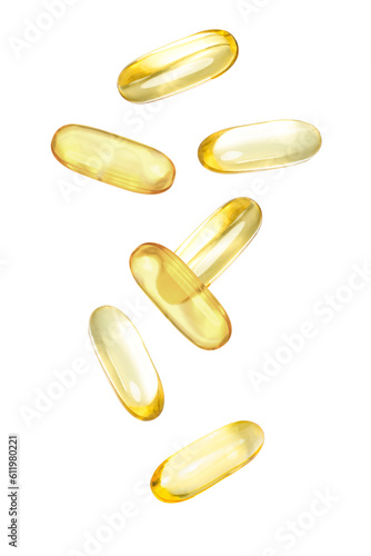 Stampa su tela Omega 3 capsule soft gel or fish oil capsule isolated on white background