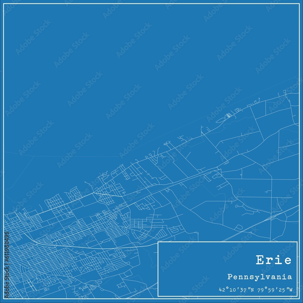 Blueprint US city map of Erie, Pennsylvania.