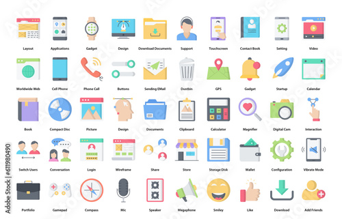 User Interface Flat User Experience Technology Color Icon Bundle 50 Vector Icons