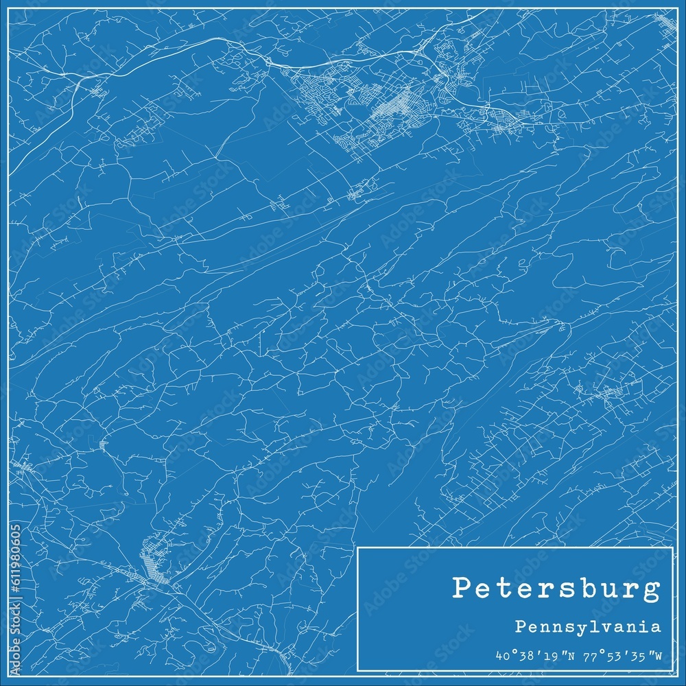 Blueprint US city map of Petersburg, Pennsylvania.