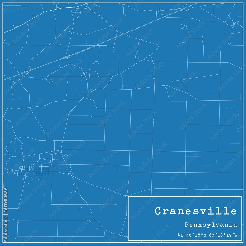Blueprint US city map of Cranesville, Pennsylvania. Blueprint US city map of Cranesville, Pennsylvania.