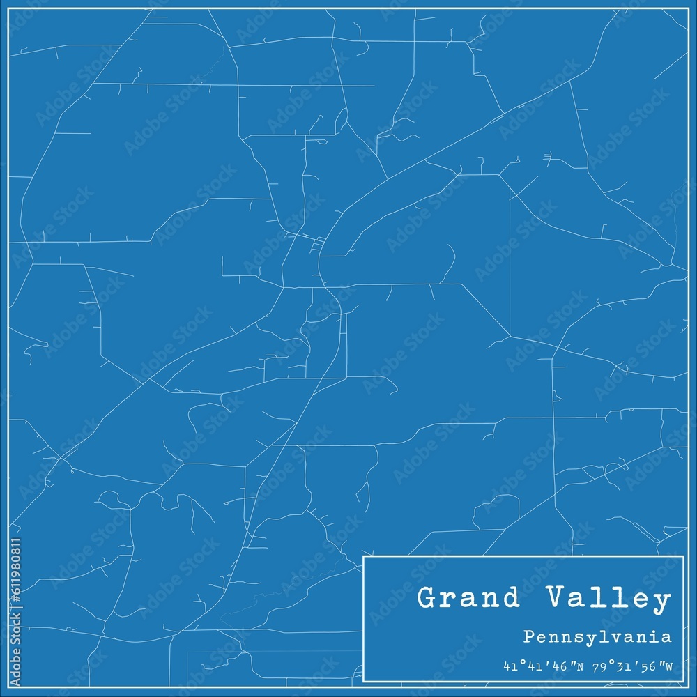 Blueprint US city map of Grand Valley, Pennsylvania.